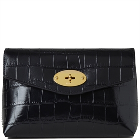 Mulberry Darley Cosmetic Pouch Black Shiny Small Croc